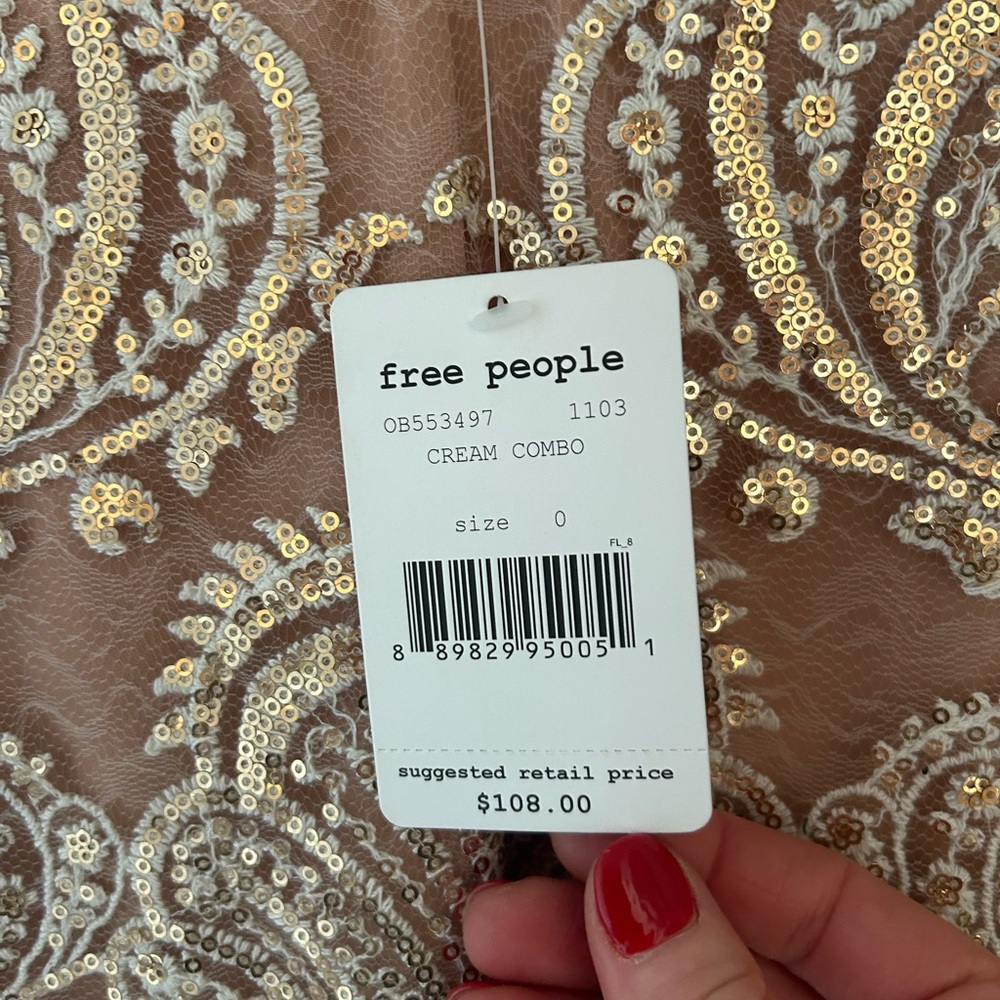 NWT Free People night shimmer mini dress in cream - Picture 2 of 3